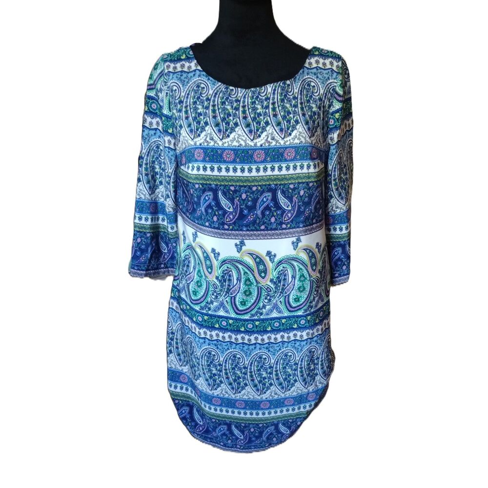 Old Navy Women's XS Green, White & Blue Paisley Mini  Dress